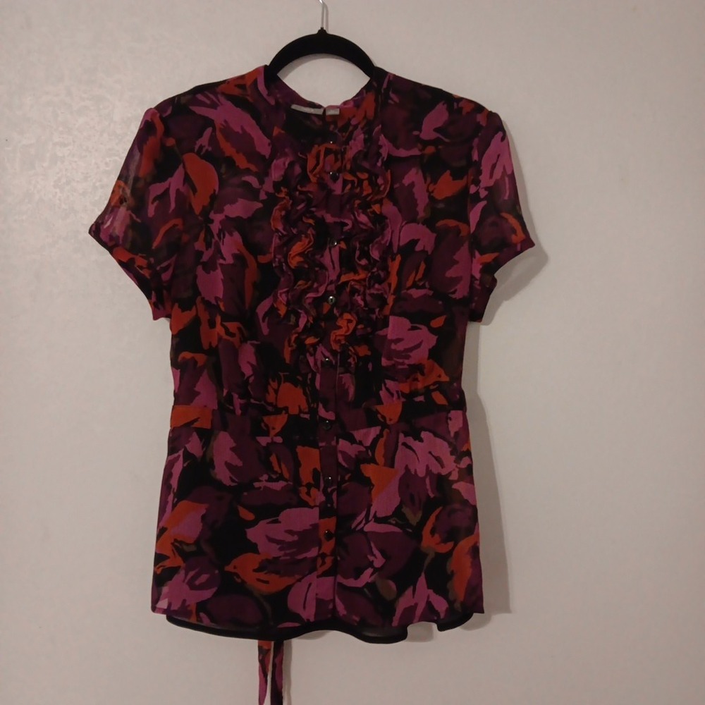 Apt. 9 Blouse Button-up Ruffle Women's Sz. XL Adjustable Camisole  Ties In Back‎